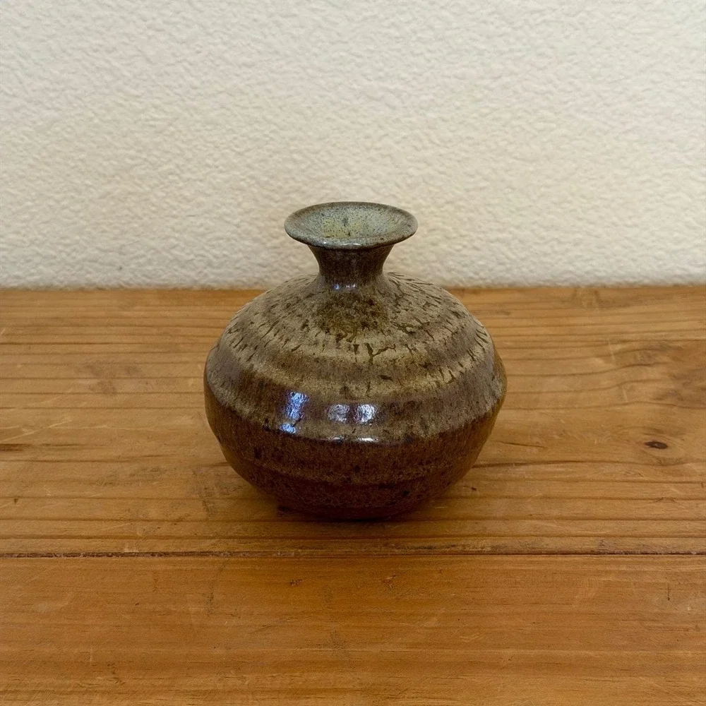 Studio Pottery Bud Vase Wabi Sabi Ash Glaze Stoneware Handmade Signed‎ Japandi